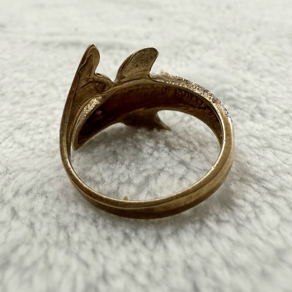 Vintage 14k Yellow Gold Dolphin Ring with Lab Created Ruby Eyes